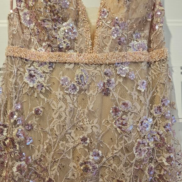 Mac Duggal 67481 Pink Floral Embellished Sleeveless Plunge Neck Gown Size 6 - Picture 5 of 10